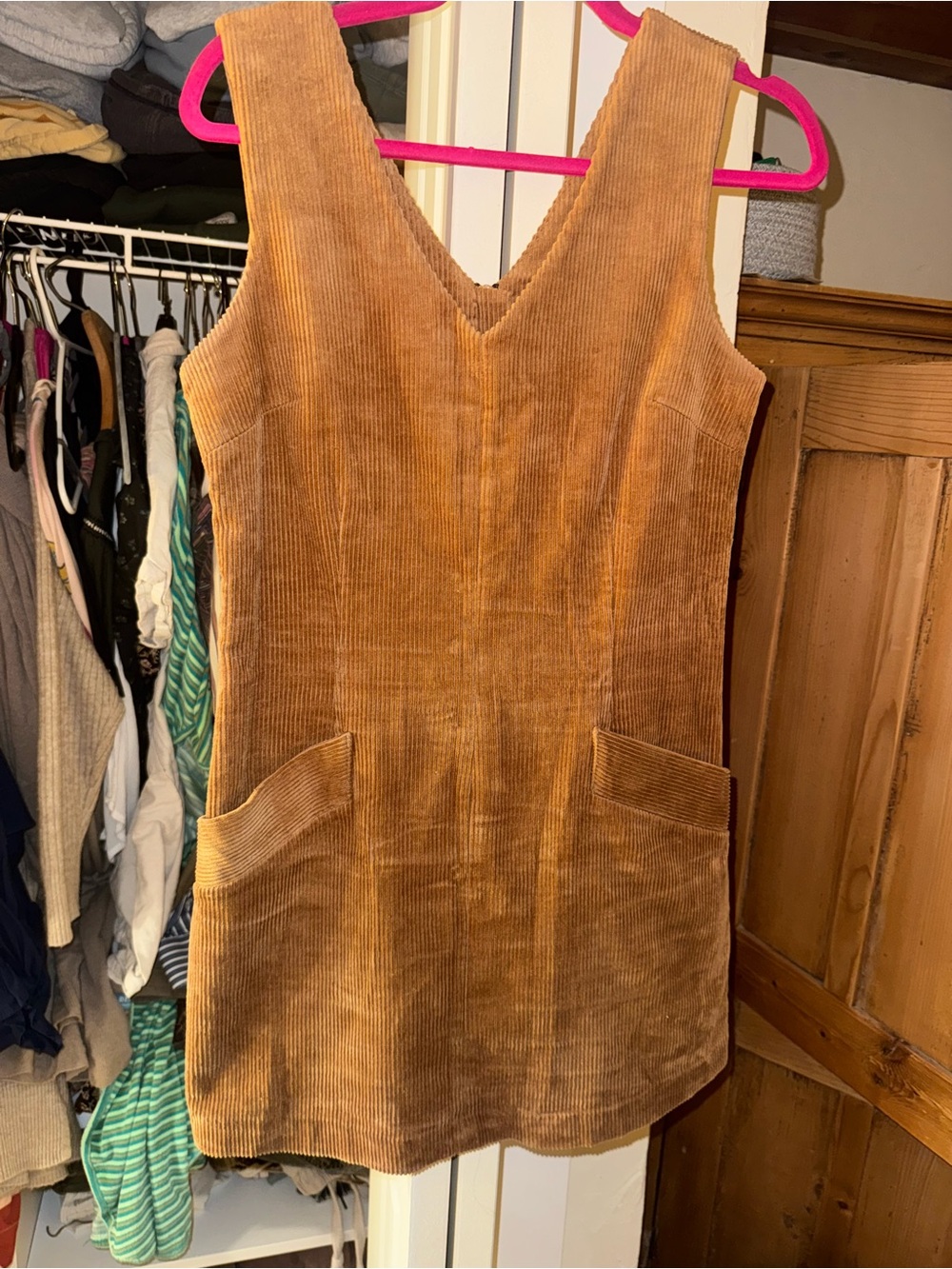 Jack Wills Camel Corduroy V-Neck Pinafore Dress